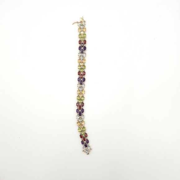 Multi Gemstone Vermeil Bracelet Blue Topaz Garnet Amethyst Citrine HSN 8" - Picture 5 of 9